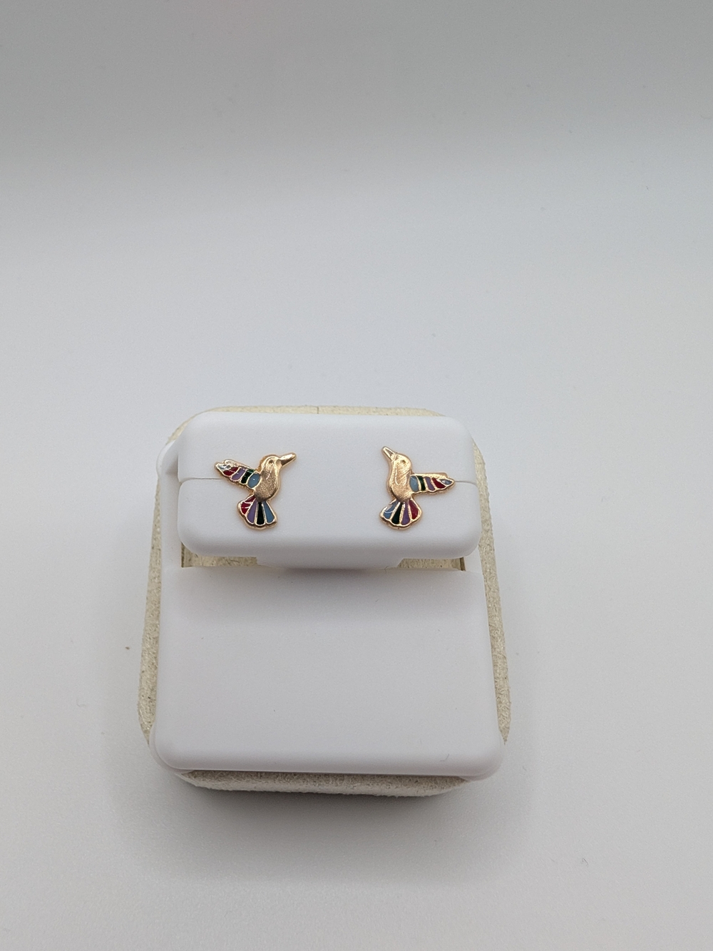 NWT 10K Gold Enamel Hummingbird Screw Back Stud Earrings